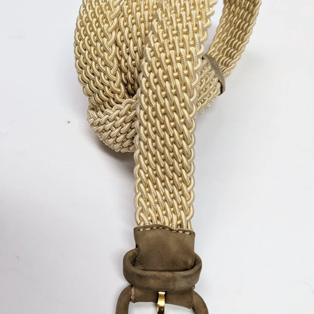 Braided Elastic Beige Men’s Belt with Suede Buckle